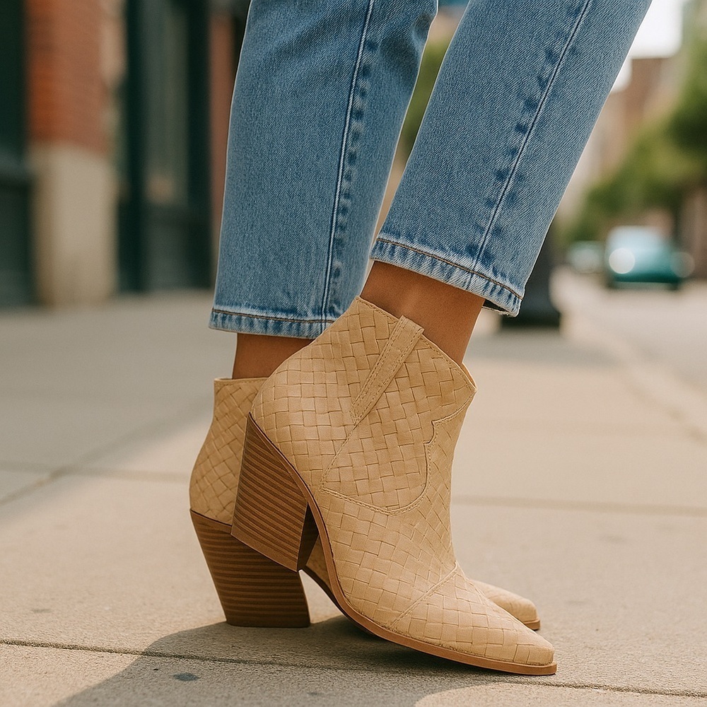 Cato | Woven Effect Western Booties Boho Western Size 10